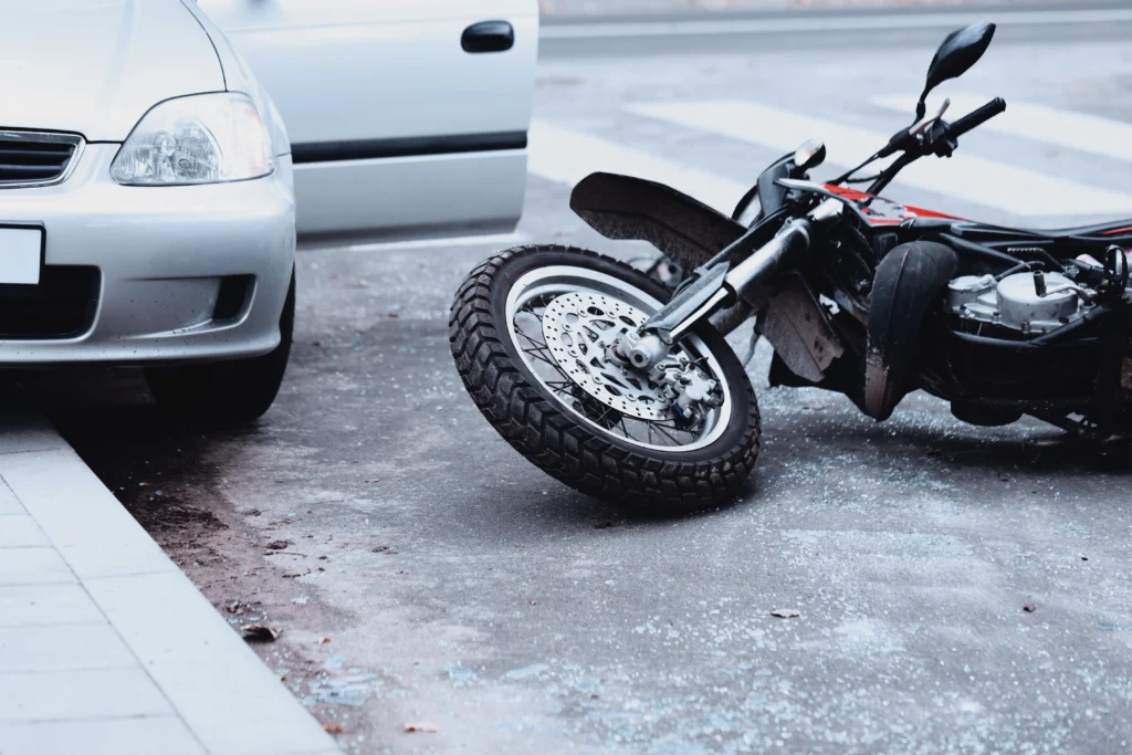 motorcycle on its side