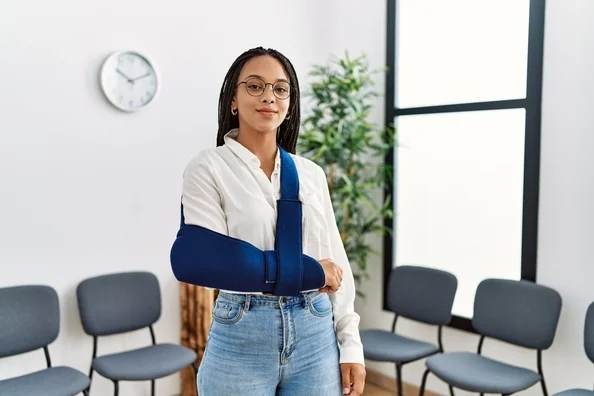 a woman wearing a cast on her arm